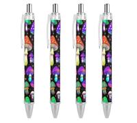 Lot de 4 stylos à bille rétractables pour essentiels de bureau, gothique, magique, hippie, champignon néon avec prise en main confortable, 4 stylos à encre de 0,5 mm