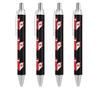 Lot de 4 stylos à bille rétractables vintage avec drapeau du Canada - 0,5 mm - Écriture lisse avec prise en main confortable - Fournitures de bureau pour homme et femme
