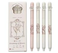 Lot de 4 stylos à encre gel à séchage rapide avec motif papillon et fleur, pointe de 0,5 mm, fournitures scolaires et de bureau, pour écrire, journal, noir