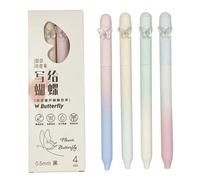 Lot de 4 stylos à encre gel à séchage rapide avec motif papillon et fleur - Pointe de 0,5 mm - Fournitures scolaires et de bureau pour écrire, journal, planificateur