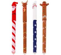 Lot de 4 stylos à encre gel effaçable de Noël avec encre thermosensible, encre noire et gamme de motifs de baril, pointe de 0,4 mm, Père Noël, renne, bonhomme de neige, bonhomme de pain d'épices