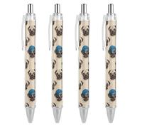 Lot de 4 stylos à encre gel rétractables pour la maison, le bureau, l'université - Motif nain de tournesol - Noir - 0,5 mm