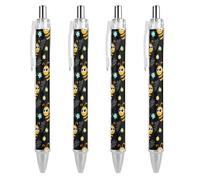 Lot de 4 stylos à encre gel rétractables pour la maison, le bureau, l'université - Motif nain de tournesol - Noir - 0,5 mm