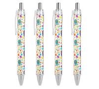 Lot de 4 stylos à encre gel rétractables pour la maison, le bureau, l'université - Motif nain de tournesol - Noir - 0,5 mm