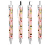 Lot de 4 stylos à encre gel rétractables pour la maison, le bureau, l'université - Motif nain de tournesol - Noir - 0,5 mm