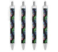 Lot de 4 stylos à encre gel rétractables pour la maison, le bureau, l'université - Motif nain de tournesol - Noir - 0,5 mm