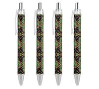 Lot de 4 stylos à encre gel rétractables pour la maison, le bureau, l'université - Motif nain de tournesol - Noir - 0,5 mm