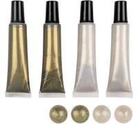 Lot De 4 Stylos À Perles Métallisés - 25 Ml - Aspect Perle Pour Papier, Textile - 2 X Blanc, 2 X Dorés[Z3149]