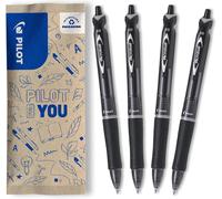 Lot De 4 Stylos Acroball - Stylo-Bille À Encre Ultra Douce Pour Une Fluidité D¿Écriture Inégalée - Stylo Rechargeable Et Rétractable En Plastique Recyclé - Stylo-Bille Noir - Pointe Moyenne