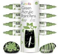 Lot de 4 stylos de peinture Vert métallisé à double pointe fine et moyenne pour métal, bois, peinture sur roche, toile, céramique, verre, tissu, feuille et plastique - Encre à base d'eau