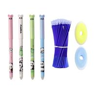Lot de 4 stylos effaçables, adorables stylos effaçables panda de dessin animé avec 10 mines de rechange et 2 gommes, adaptés aux fournitures scolaires, fournitures de bureau, croquis, notes de dessin