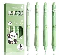 Lot de 4 stylos effaçables avec 4 animaux panda, patte, crème glacée, boule à gâteau - stylo noir gris 0,5 mm