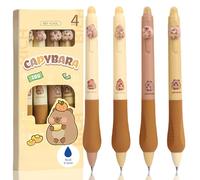 Lot de 4 Stylos Effacables Kawaii Capybara - Bille pour Effacer l'Encre - Animaux Retractable et Ergonomique - Bleu Pointe 0,5 mm