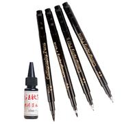 Lot de 4 stylos pinceaux avec flacon d'encre de 25 ml avec poignée ergonomique rechargeable pour croquis, dessin, projet, calligraphie