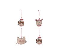 Lot de 4 Sujets de Noël Chat 12cm Beige & Rouge