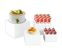 Lot de 4 Support Buffet Mariage, Rehausseur de Buffet Blanc, Presentoir Aperitif Buffet Cube, Trois Tailles, Acrylique, Support de Presentation Buffet, pour Gâteaux, Mariages, Cupcakes, Desserts