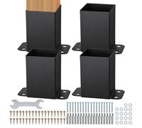 VEVOR Lot de 4 Support de Poteau Bois 4''x4'' 102x102 mm Base de Poteaux Interne 91x91 mm Acier au Carbone Revêtement en Poudre Ancrage de Poteau pour Support Garde-corps Terrasse, Pavillon, Noir Mat