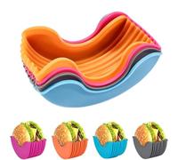 Lot de 4 Supports à Hamburger Rétractables et Réutilisables en Silicone - Porte-Burger Ergonomique pour Sandwichs, Donuts et Snacks, Anti-Dérapant et Lavable au Lave-Vaisselle