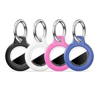 Lot de 4 supports Airtag pour AirTag avec porte-clés, anti-rayures pour porte-clés Airtags pour Apple Air Tags, accessoires Airtag pour GPS et localisateur d'articles noir, blanc, rose, bleu