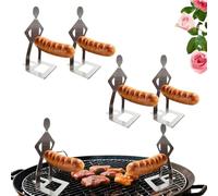 Lot de 4 supports de barbecue amusants pour hot-dog - Portable - Réutilisable - En acier inoxydable - Pour hot-dog et saucisses - Pour barbecue, camping, voyage de printemps, saucisses, barbecue