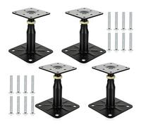 Lot de 4 supports de base de poteau surélevés réglables galvanisés de 100 à 150 mm, support de toit robuste pour bâtiment - Noir