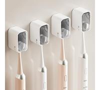 Lot de 4 Supports de Brosse à Dents muraux pour Salle de Bain, Support de Brosse à Dents Auto-adhésif Solide avec Couvercle, Organisateur de têtes de Brosse à Dents pour la Famille, Gris