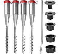 Lot de 4 supports de parasol pour pelouse, sable, 25-60 mm, ancrage au sol, parasol, plage, ancrage au sol, à visser, douille de sol, séchoir à linge, piquet de terre, douille en métal, chevilles de