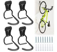 Lot de 4 Supports de Vélo Muraux, Crochets Vélo Robustes jusqu'à 35 kg par Crochet, Rangement Vertical Gain de Place pour Garage/Intérieur, Compatible VTT et Vélo de Route, Noir