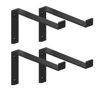 Lot de 4 supports d'étagère noirs en acier forgé industriel | Les supports muraux en acier forgé à la main offrent un support robuste et un style rustique pour les étagères en bois à