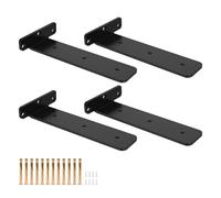 Lot de 4 supports d'étagère noirs - Équerres d'étagère robustes - Invisibles avec vis de fixation - Pour salon, cuisine, salle à manger - 15/20 cm (200 mm)