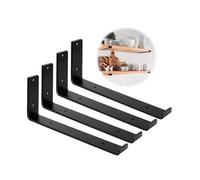 Lot de 4 supports muraux dissimulés noirs, supports d'étagère en forme de L, supports d'angle flottants en métal, planches d'échafaudage for cuisine, salon, support de comptoir extérieur(20cm)