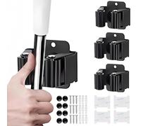 Lot de 4 supports muraux pour balai en acier inoxydable avec vis pour salle de bain, cuisine, bureau, armoire, jardin, garage (noir)