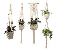 Lot de 4 suspensions en macramé à suspendre - 4 pieds - Fait à la main - Pour intérieur et extérieur