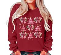 Lot de 4 sweats de Noël pour femme - Chaud - Hiver - Mode de Noël - Décontracté - Nœud - Imprimé Père Noël - Haut à manches longues - Col rond, Rouge, L