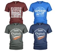 Lot de 4 t-shirts décontractés, pour homme, avec imprimé à l'avant et col rond en denim, Jeans Tees #5, S