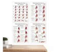 Lot de 4 tableaux de yoga sur chaise - Affiches illustrées d'entraînement assises - Guide d'exercices de yoga - Art mural - Cartes d'entraînement à la mobilité et à la flexibilité - 25,4 x 20,3 cm