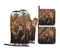 Lot de 4 tableaux YTUOPWE Little Rabbit in the wheat field avec doublure douce et isolation épaisse pour la cuisine et le barbecue en plein air