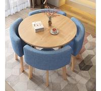 Lot de 4 tables à manger rondes et chaises modernes avec quatre chaises rembourrées, table de salle à manger ronde en marbre cinq pièces, convient pour balcon, salle à manger et salle de réunion, bleu