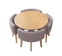 Lot de 4 tables à manger rondes et chaises modernes avec quatre chaises rembourrées, table de salle à manger ronde en marbre cinq pièces, convient pour balcon, salle à manger et salle de réunion, gris