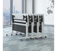 Lot de 4 tables de conférence pliables rectangulaires avec roues silencieuses pour la formation au bureau et l'utilisation des étudiants, bois massif durable et acier, design pliable à 90° (140 x 50 x