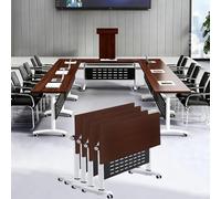 Lot de 4 tables de conférence pliantes, bureaux mobiles à rabat avec roues verrouillables, meubles rectangulaires pour bureau, salle de réunion