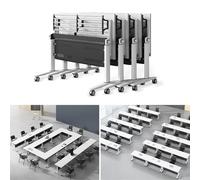 Lot de 4 tables de conférence pliantes de 1,8 m - Tables d'entraînement de bureau mobiles avec roues silencieuses en alliage d'aluminium idéales pour une utilisation en salle de classe et de réunion