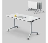 Lot de 4 tables de conférence pliantes modernes rectangulaires blanches avec roulettes silencieuses, idéales pour les salles de classe, 180 cm, meuble de réunion polyvalent