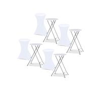 Lot De 4 Tables Hautes Pliantes 105 Cm Et 4 Housses Blanches Blanc
