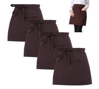 Lot de 4 tabliers courts en coton avec 2 poches, 40 x 60 cm, marron