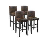 Tabouret de bar - TECTAKE - Lot de 4 tabourets avec dossier rembourré et pieds en bois massif - Marron foncé
