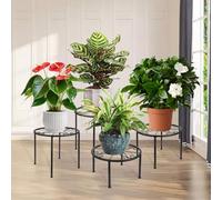 Lot de 4 tabourets à fleurs en métal pour l'intérieur, noir, pour salon, étagère à fleurs, balcon, décoration de jardin, support de fleurs extérieur, étagère pour plantes en fer, support pour plantes
