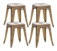 CLP Tabourets bas Armin lot de 4 – Métal, sièges sans dossier empilables, carrés, Or