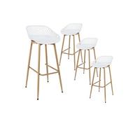 AltoBuy TRESSIE - Lot de 4 Tabourets Blancs Pieds Effet Bois Verni