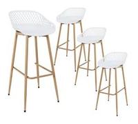 AltoBuy TRESSIE - Lot de 4 Tabourets Blancs Pieds Effet Bois Verni
